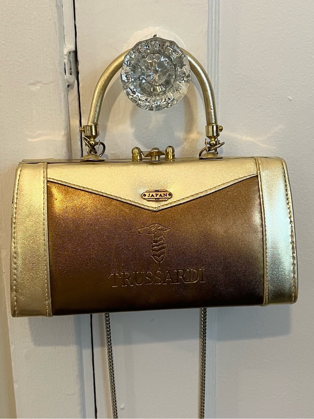 Vintage Trussardi metallic gold seahorse  crossbody bag elegant old Hollywood